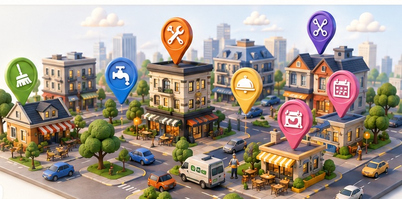 Colourful local service marketplace visual